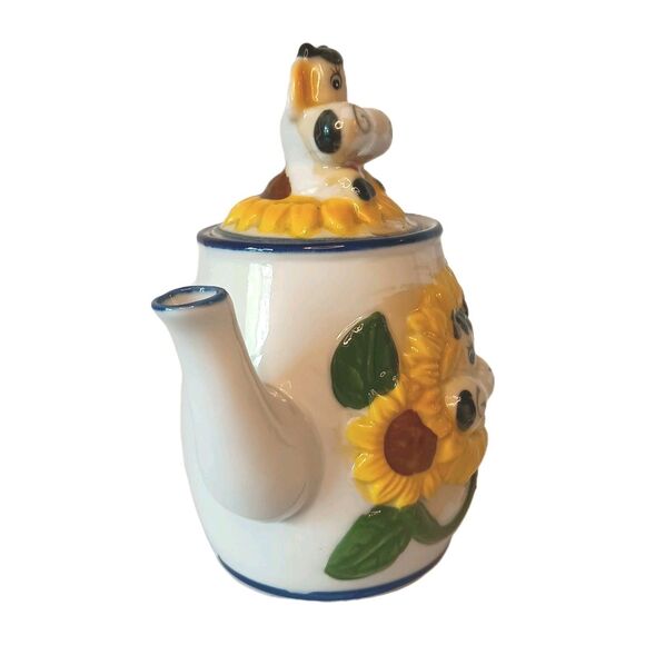 Cow With Sunflowers Ceramic Small Teapot Or Large Creamer Kitschy 6" x 7" - Picture 4 of 11